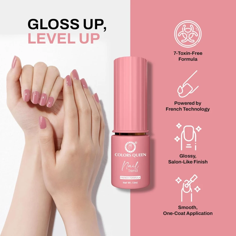 Colors Queen Nail Trend Glossy Nail Polish | Chip Resisting & Quick Drying Nail Paint with High Shine | 7 Toxin Free Formula | Vegan & Cruelty Free | Long Lasting & Vibrant Nail Paint for Women ( Velvet Rose, 13ml) thumbnail 3